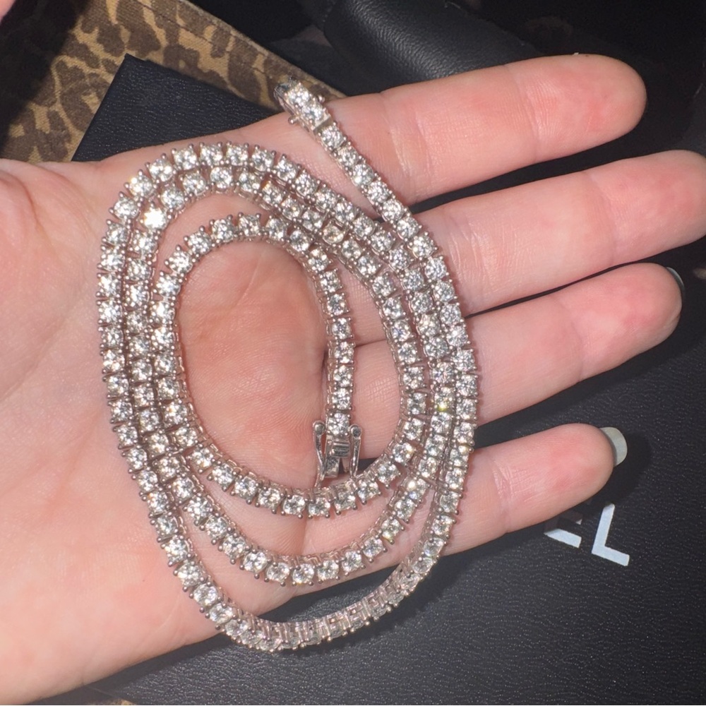 Moissanite and Solid Silver Tennis Chain Necklace 20 inch
